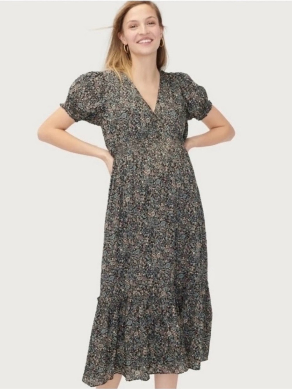 Hatch Maternity Emmeline V-Neck Midi Dress in Black Floral
